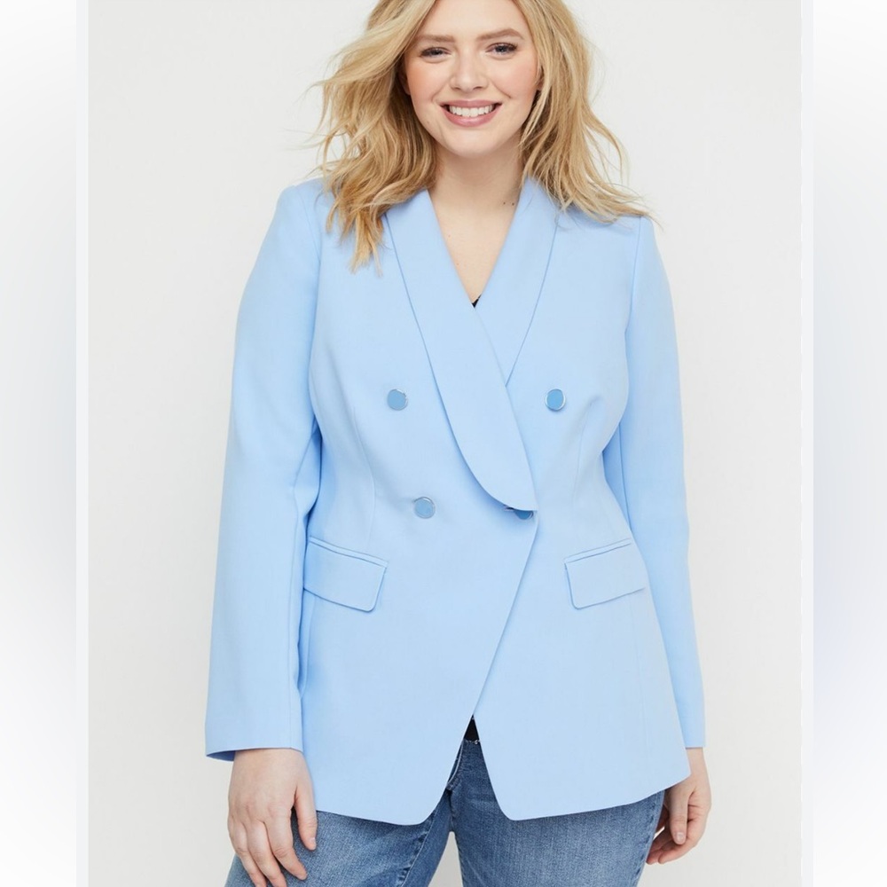 Lane Bryant Light Blue Double-Breasted Blazer- Plus Petite